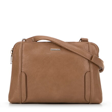 Dámska crossbody z ekokože, dvojpriehradková, tmavobéžová 99-4Y-631-9
