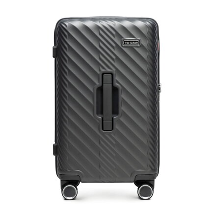 Mała walizka z polikarbonu w geometryczny wzór szara 56-3P-001-01