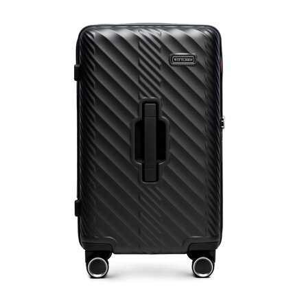 Mała walizka z polikarbonu w geometryczny wzór czarna 56-3P-001-10