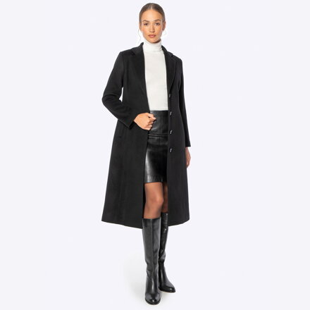 Wełniany płaszcz z domieszką kaszmiru czarny 101-9W-700-1