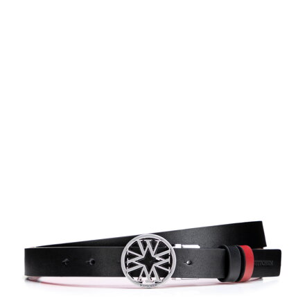 Zestaw damski: pasek skórzany z wymiennymi klamrami czarno - czerwony 98-8-S03-1