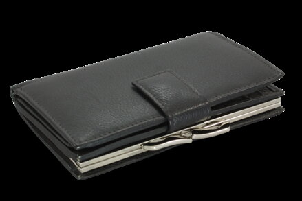 Čierna dámska kožená rámová peňaženka so zápinkou 511-6232-60