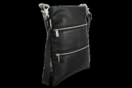 Černá kožená zipová kabelka s popruhem 212-3066-60