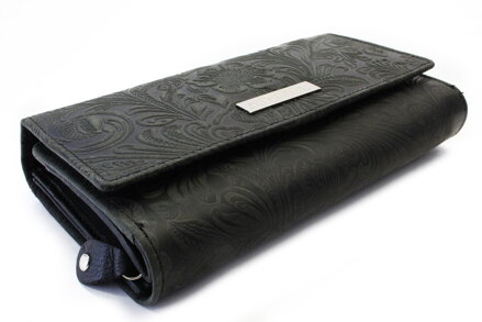 Čierna dámska kožená klopnová peňaženka so vzorom 511-2235-60