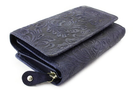 Tmavomodrá dámska stredná kožená peňaženka s poklopom 511-2266-97