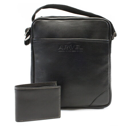 Súprava čierneho pánskeho crossbagu a peňaženky 412-1713-9160-60