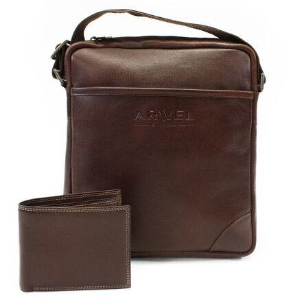Sada hnedého pánskeho crossbagu a peňaženky 412-1713-9160-40