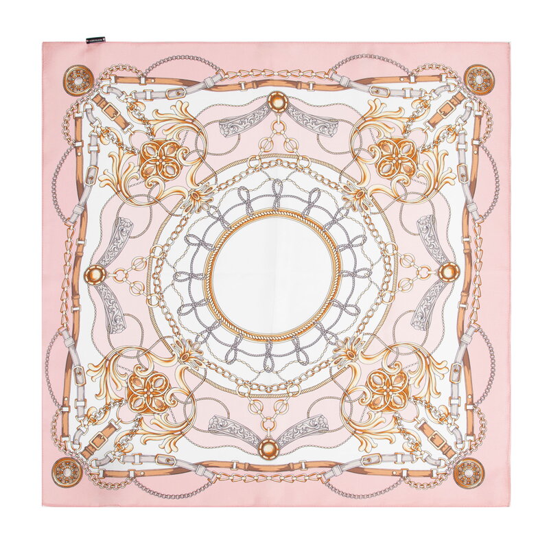 Jedwabna apaszka damska z eleganckim wzorem dekoracyjnym pudrowy róż 103-7D-S01-X1