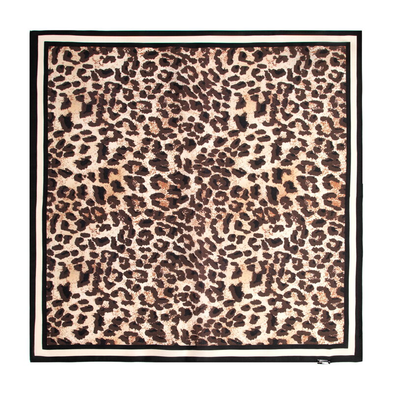 Jedwabna apaszka damska w panterkę beżowo - brązowa 103-7D-S01-X2