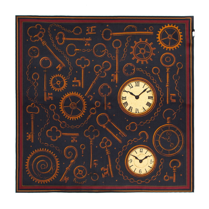 Damska apaszka z jedwabiu z dekoracyjnym wzorem vintage czarno - brązowa 103-7D-S01-X8