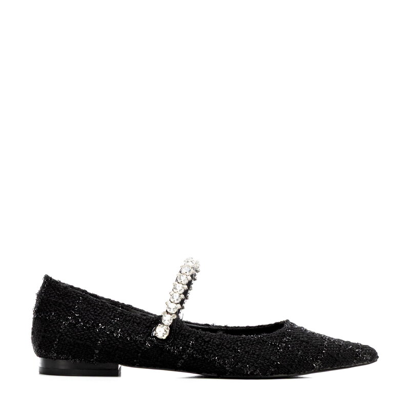 Baleriny z tweedu w szpic czarne 101-DP-502-1 Baleriny z tweedu w szpic czarne 101-DP-502-1
