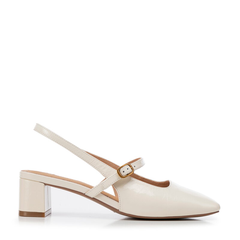 Damskie czółenka Mary Jane na niskim słupku beżowe 100-D-954-9