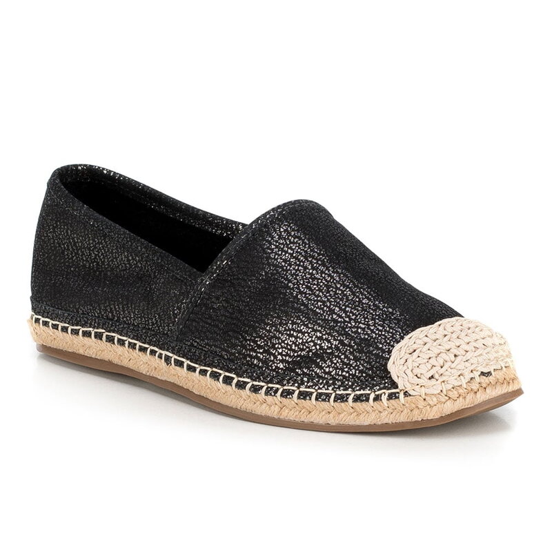 Damskie espadryle z połyskliwego nubuku czarne 86-D-703-1 Damskie espadryle z połyskliwego nubuku czarne 86-D-703-1