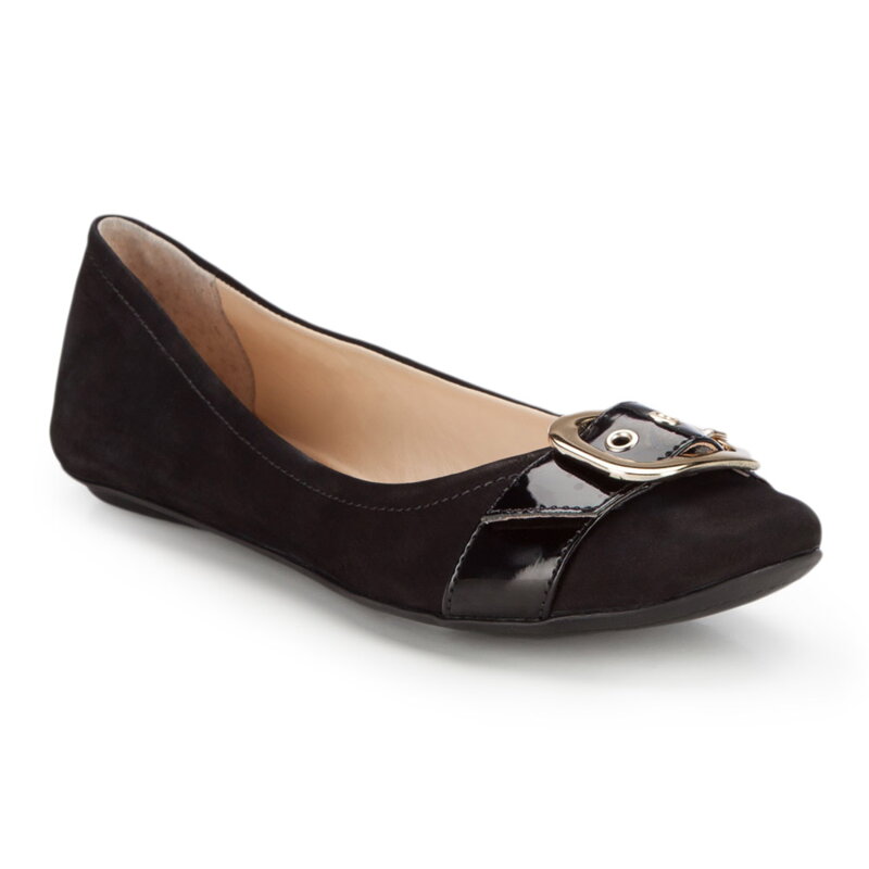 Baleriny z nubuku z klamrą czarne 86-D-757-1