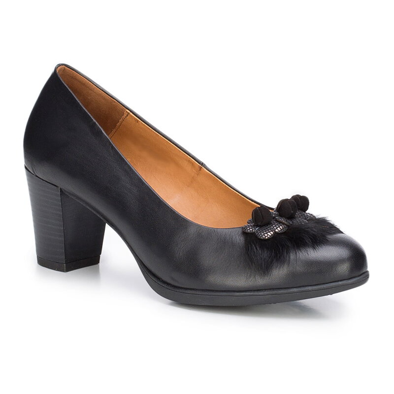 Czółenka skórzane z futrzaną ozdobą 87-D-301-1