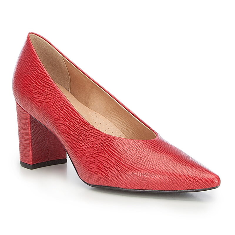 Czółenka damskie ze skóry naturalnej w szpic czerwone 87-D-702-3