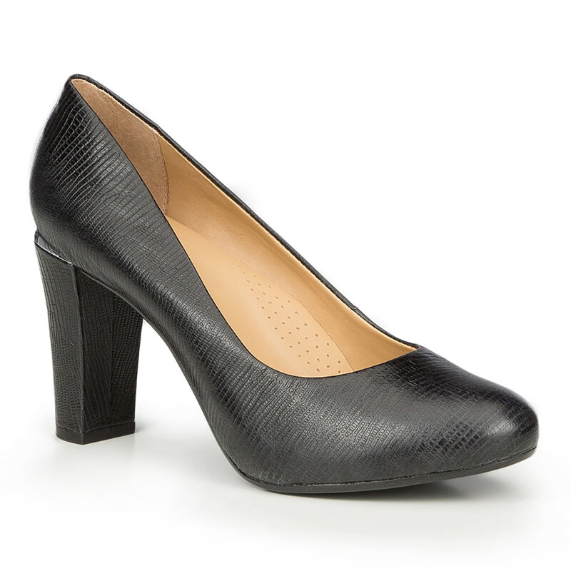 Czółenka skórzane z fakturą lizard 87-D-707-1