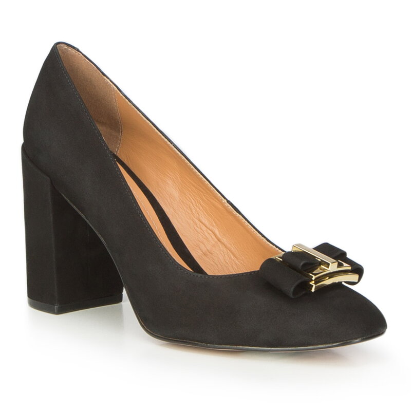 Czółenka z zamszu z kokardką 87-D-755-1