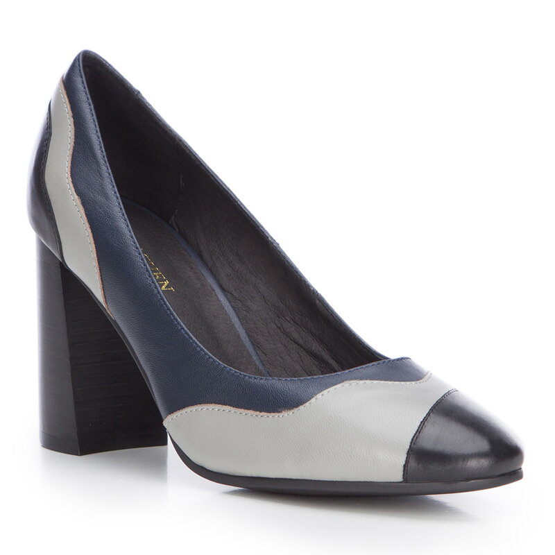 Skórzane czółenka kontrastowe 87-D-921-X1