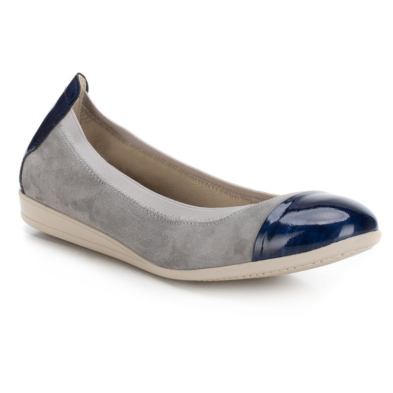 Baleriny zamszowe ze ściągaczem szaro-granatowe 88-D-455-8