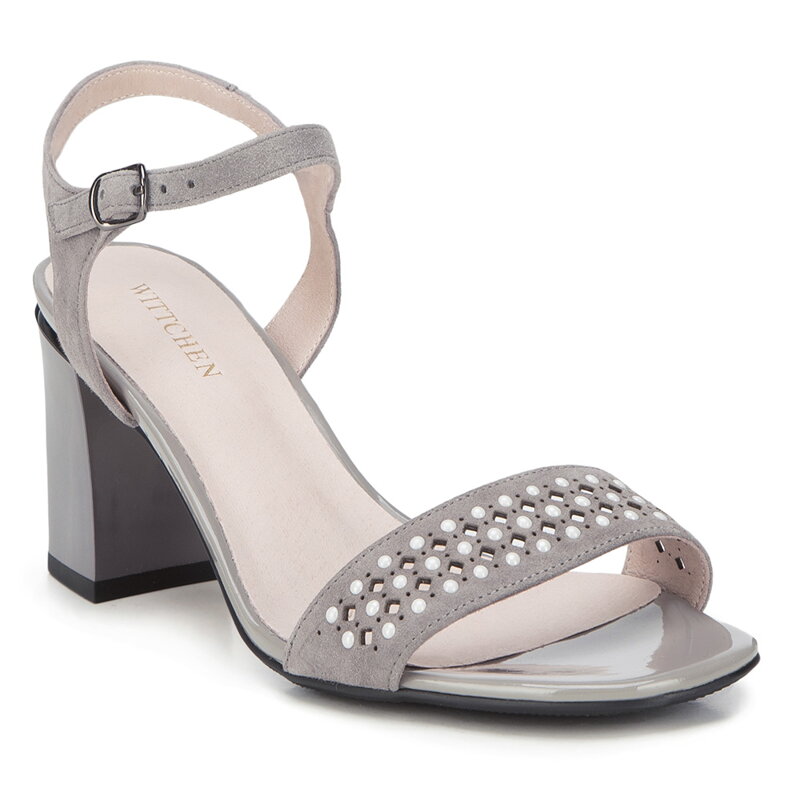 Damskie sandały zamszowe z ażurowym paskiem szare 88-D-968-8 Damskie sandały zamszowe z ażurowym paskiem szare 88-D-968-8