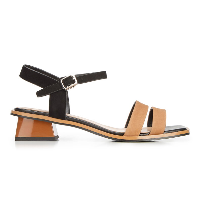 Damskie sandały zamszowe na trapezowym słupku 92-D-960-1