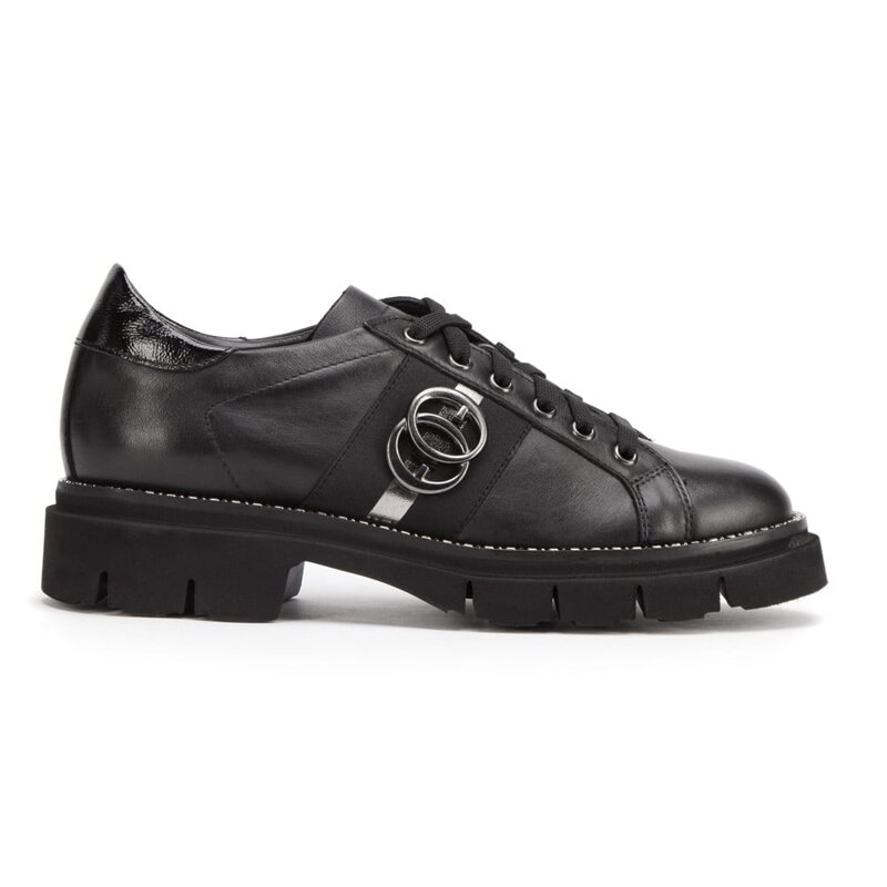 Damskie sneakersy skórzane z łańcuszkiem czarne 93-D-109-1 Damskie sneakersy skórzane z łańcuszkiem czarne 93-D-109-1