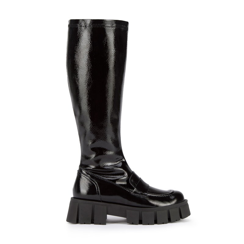 Kozaki à la mokasyny z lakierowanej skóry czarne 95-D-804-1L