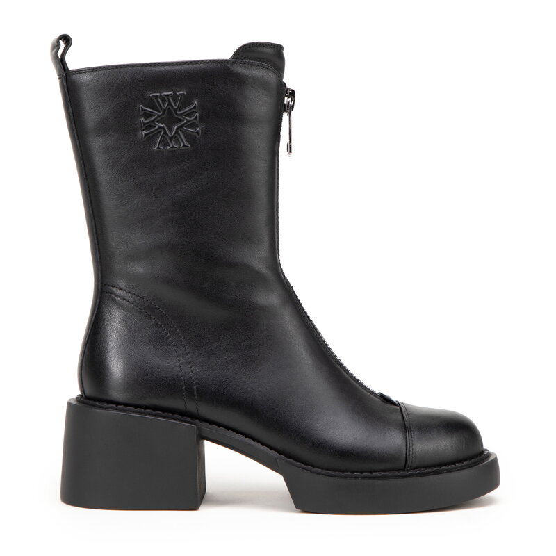 Damskie botki skórzane z monogramem czarne 99-D-500-1