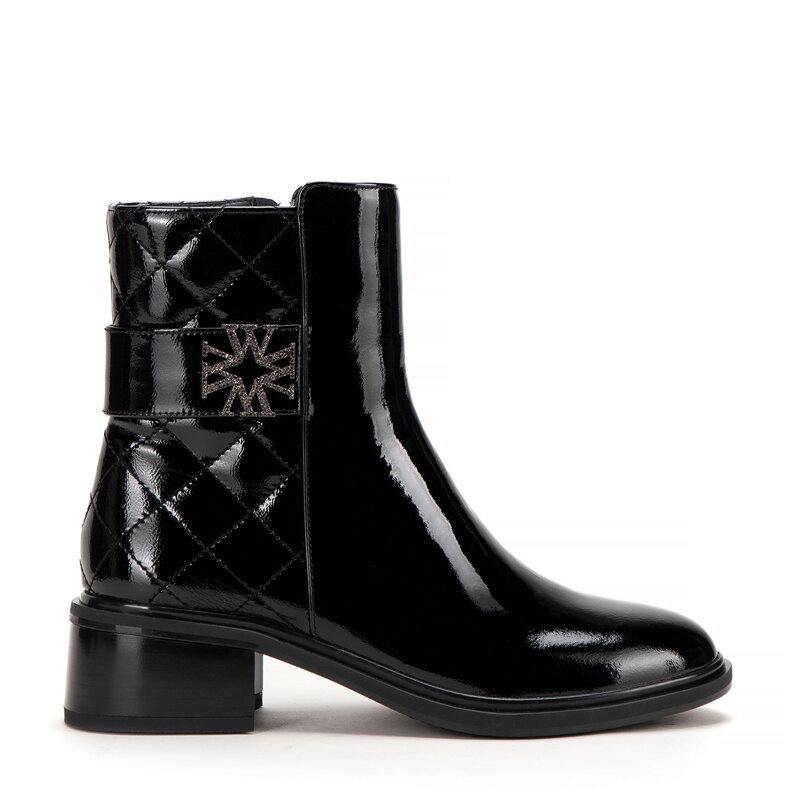 Damskie sztyblety skórzane pikowane czarno - srebrne 99-D-506-1L