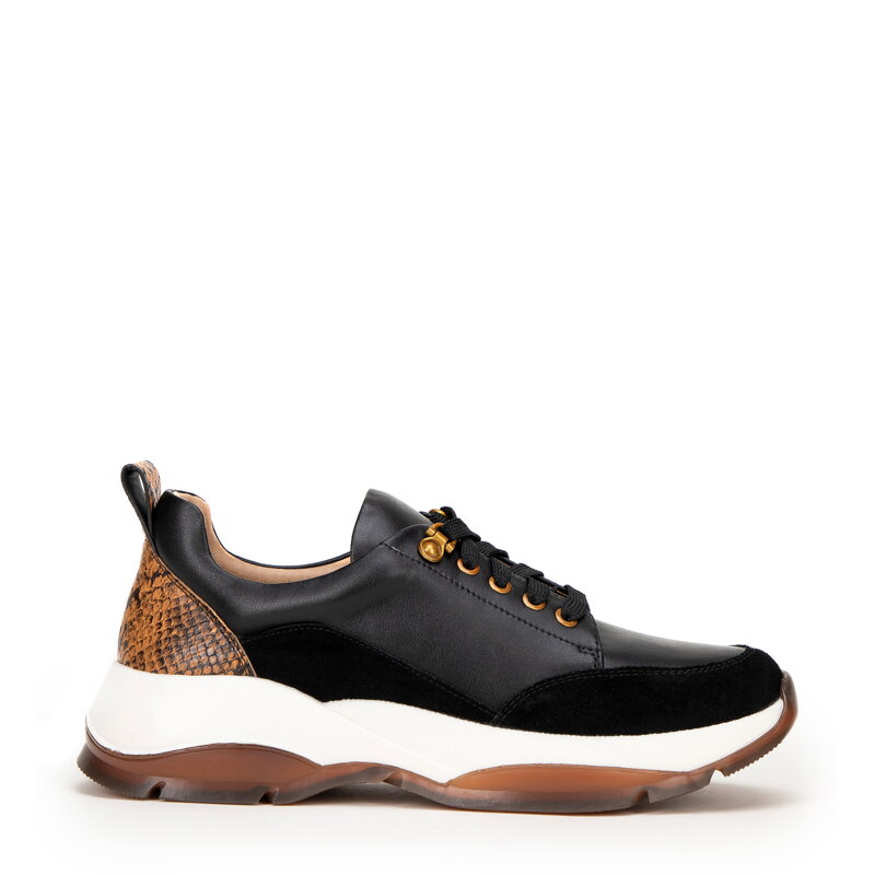 Damskie sneakersy z motywem zwierzęcym czarno - brązowe 99-D-513-1 Damskie sneakersy z motywem zwierzęcym czarno - brązowe 99-D-513-1