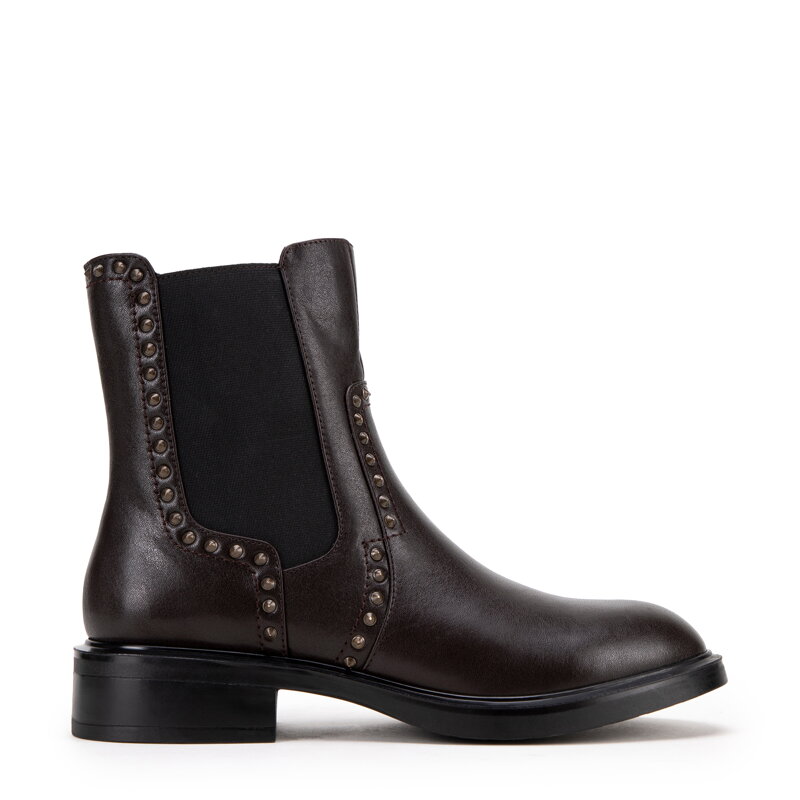 Damskie skórzane sztyblety z ozdobnymi nitami brązowe 99-D-960-4