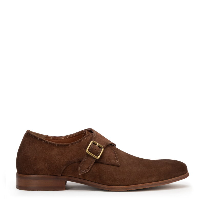 Męskie buty monki ze skóry zamszowej ciemny brąz 100-M-512-4 Męskie buty monki ze skóry zamszowej ciemny brąz 100-M-512-4