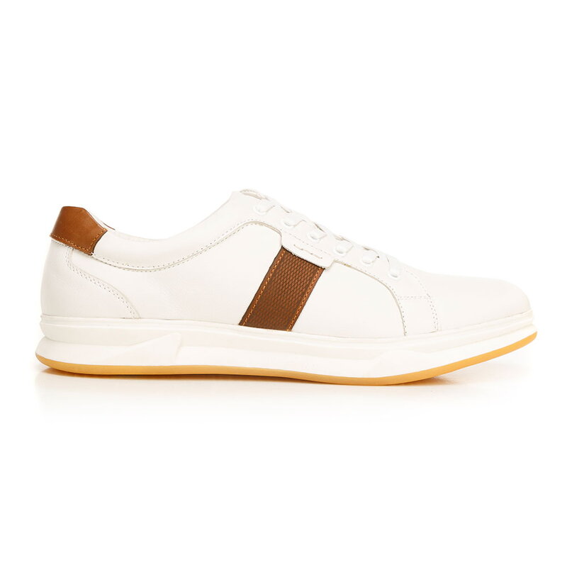 Męskie sneakersy skórzane na gumowej podeszwie biało-brązowe 92-M-510-0