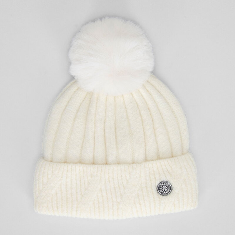 Czapka damska zimowa z pomponem ecru 101-HF-205-0 Czapka damska zimowa z pomponem ecru 101-HF-205-0