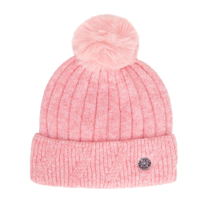 Czapka damska zimowa z pomponem różowa 101-HF-205-P Czapka damska zimowa z pomponem różowa 101-HF-205-P