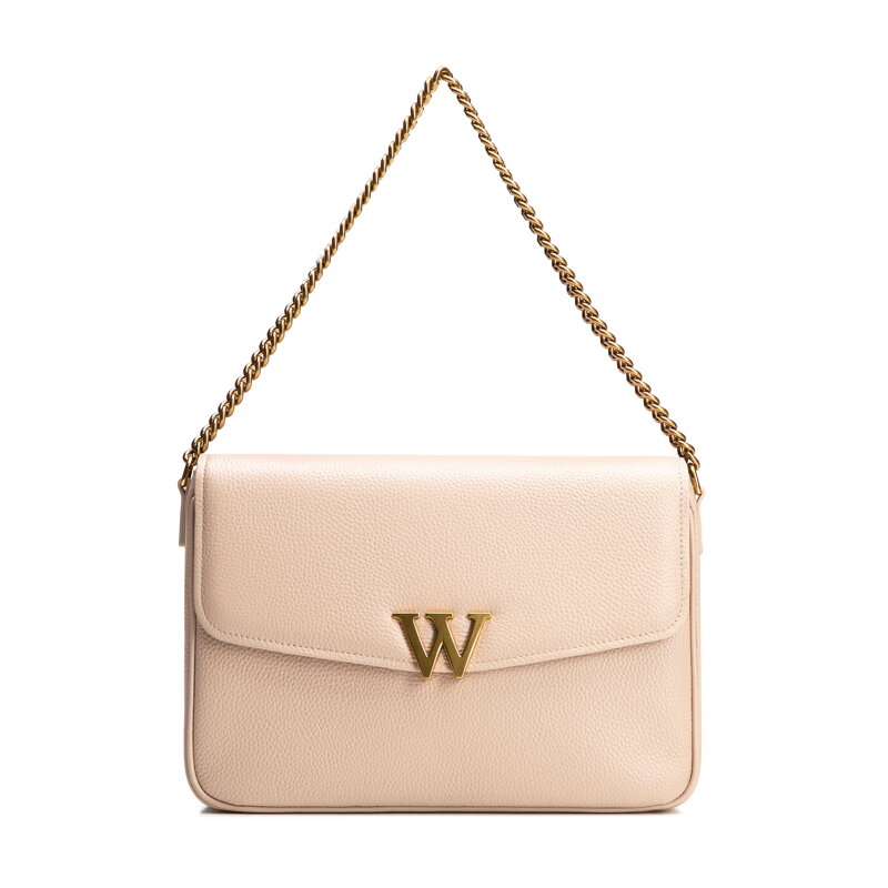 Dámska kožená crossbody s ozdobnou sponou béžová 100-4E-213-9