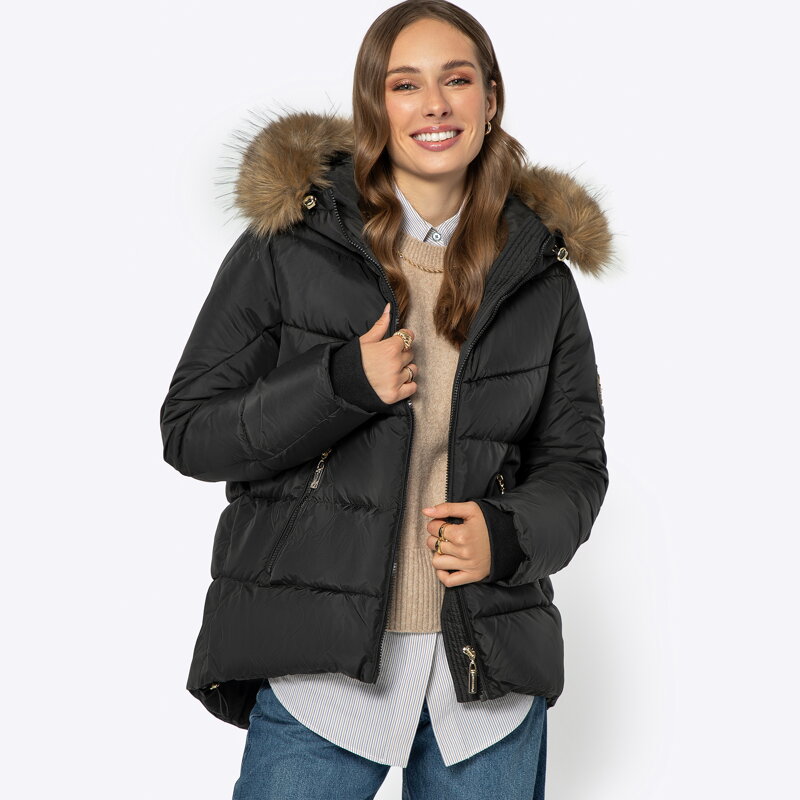 Damska kurtka ze ściągaczami czarna 99-9D-403-1