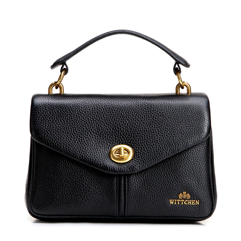 Damska listonoszka trójkomorowa ze skóry naturalnej czarna 101-4E-210-1