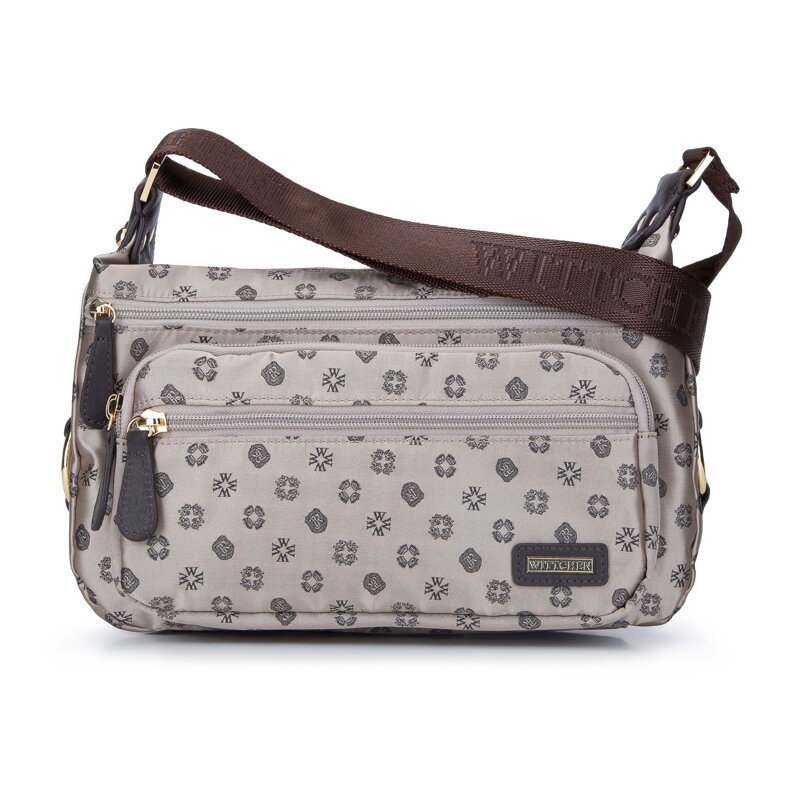 Damska listonoszka z żakardu z monogramem i skóry 93-4-249-9