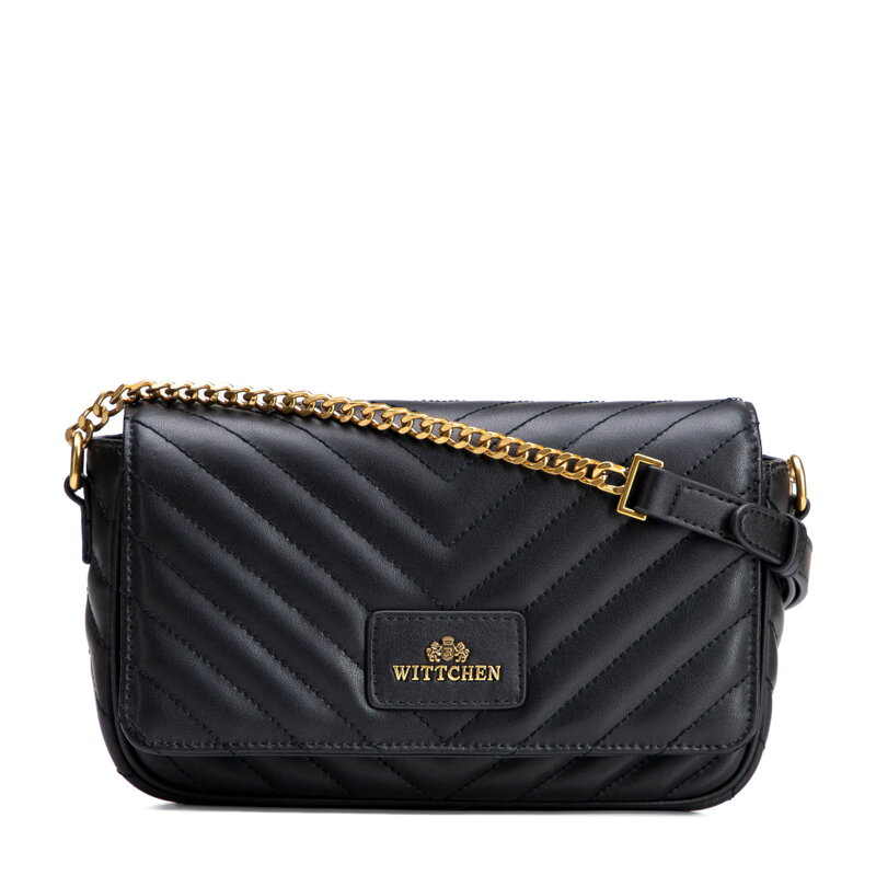 Damska listonoszka ze skóry naturalnej z przeszyciami czarna 102-4E-204-1