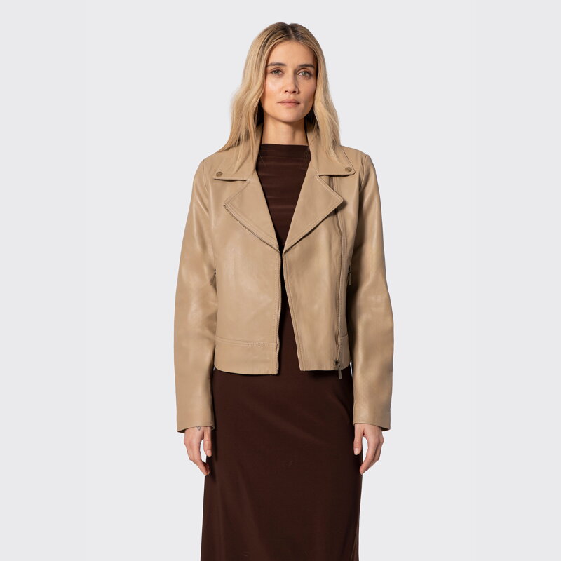 Damska ramoneska ze skóry naturalnej beżowa 100-09-804-9