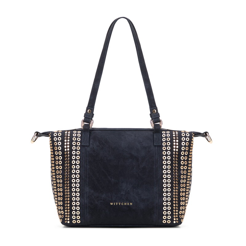 Damska shopperka w dekoracyjne nity granatowa 101-4Y-712-7