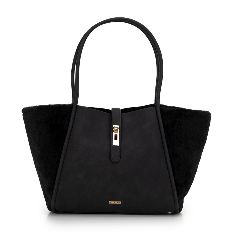 Dámska shopper kabelka z ekokože a umelej kožušiny čierna 99-4Y-219-1 Dámska shopper kabelka z ekokože a umelej kožušiny čierna 99-4Y-219-1