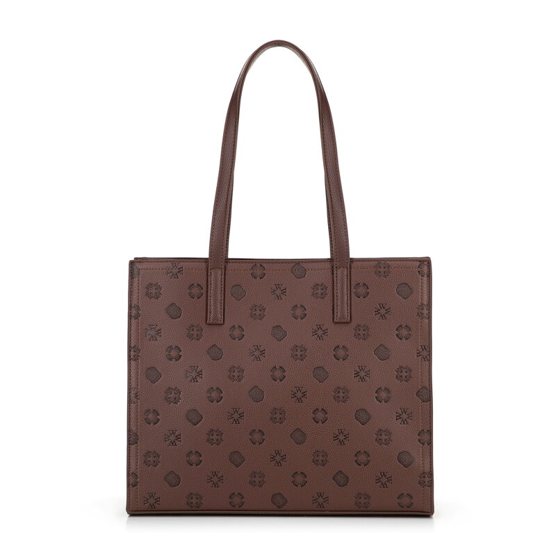 Damska shopperka z ekoskóry w tłoczoną sygnaturę brązowa 101-4Y-P04-4