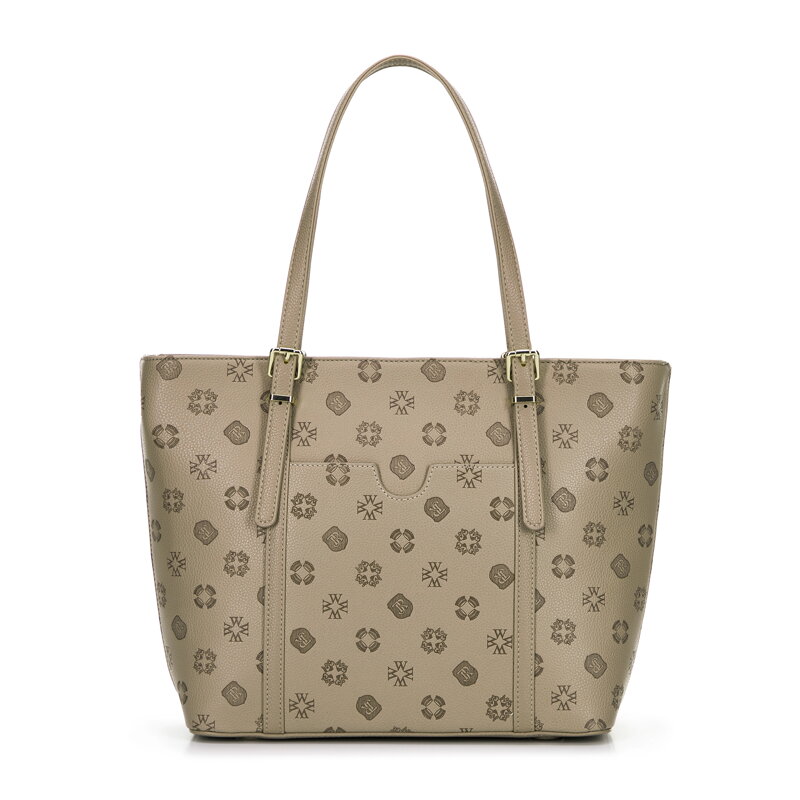 Damska shopperka z imitacji skóry w tłoczenie beżowa 101-4Y-P05-9