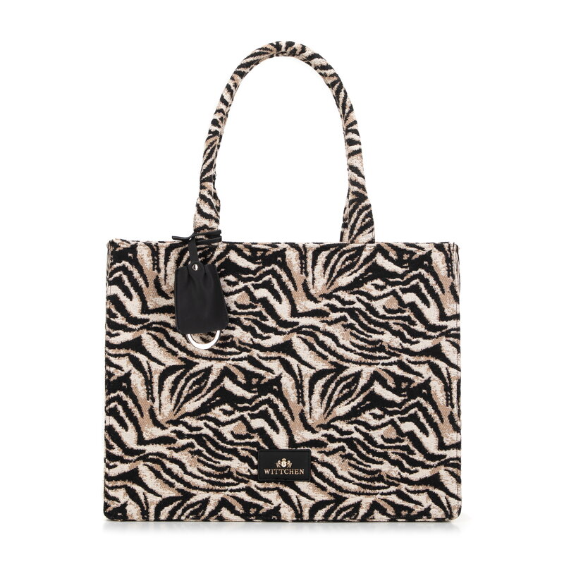 Dámska shopper kabelka, žakárová, so vzormi, čierno-hnedá 99-4E-500-X7 Dámska shopper kabelka, žakárová, so vzormi, čierno-hnedá 99-4E-500-X7