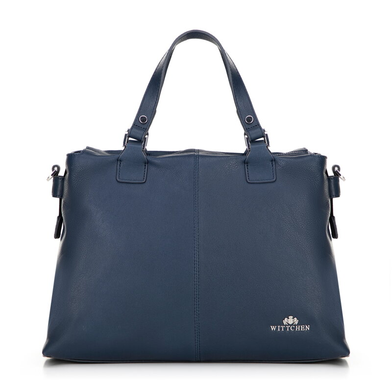 Dámska shopper kabelka cez rameno z kože, dve priehradky, tmavomodrá 100-4E-804-7 Dámska shopper kabelka cez rameno z kože, dve priehradky, tmavomodrá 100-4E-804-7
