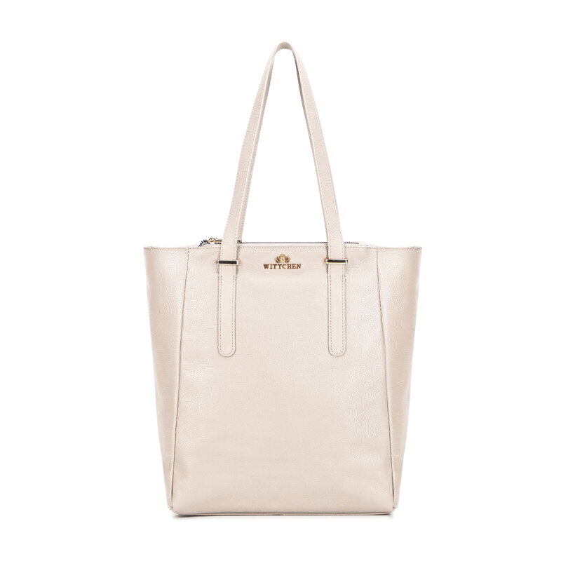 Damska shopperka ze skóry naturalnej o fakturze groszkowej kremowa 101-4E-804-0