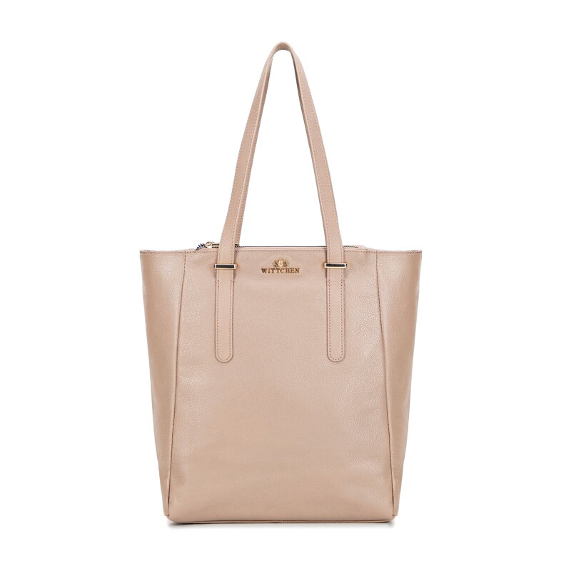 Damska shopperka ze skóry naturalnej o fakturze groszkowej beżowa 101-4E-804-9